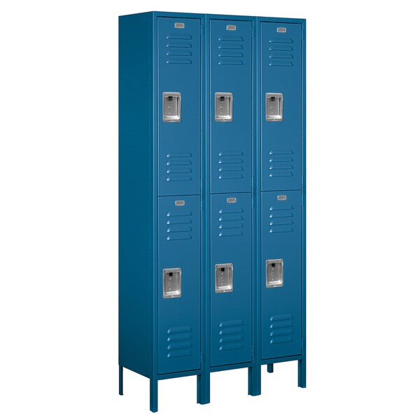 Wardrobe Locker, 36" W, 12" D, 78" H, (3) Wide, (6) Openings, Blue